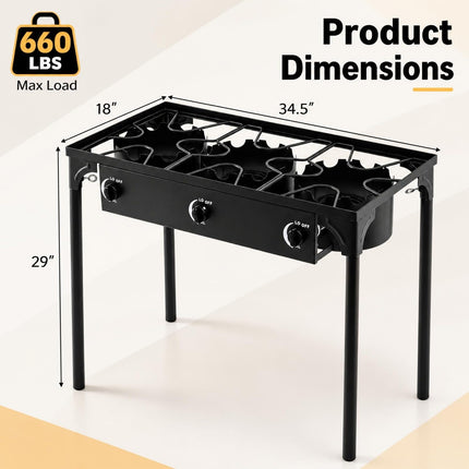 Goplus Outdoor 240,000 BTU High Pressure Three Burner Gas Stove