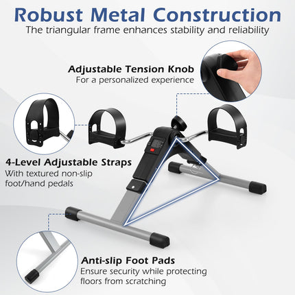 Goplus Folding Pedal Exerciser, Under Desk Mini Exercise Bike for Arm & Leg Workout
