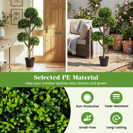 Goplus 46" Artificial Boxwood Topiary Tree with 5 Ball-Shaped Topiaries