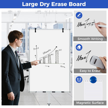 Goplus 40” x 26” Height-Adjustable Dry Erase Board on Wheels with Round Stable Stand