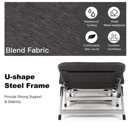 Chaise Lounge Chair, Folding Outdoor Patio Lounger with Cup Holder & Detachable Headrest - GoplusUS