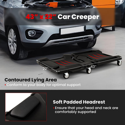 Goplus 43 Inches Mechanic Creeper with Padded Headrest & Tool Trays 350 LBS Max Load