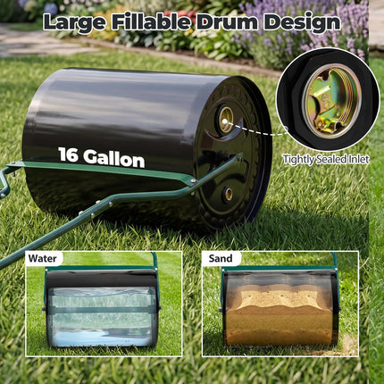 Goplus Lawn Roller 16 Gallon Water/Sand Filled Garden Drum Roller(16 by 20-Inch)