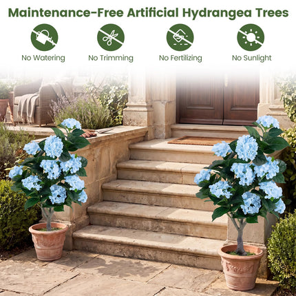 Goplus 2 Pack Artificial Hydrangea Tree w/11 White Flowers & Realistic Trunk in Plastic Nursery Pot