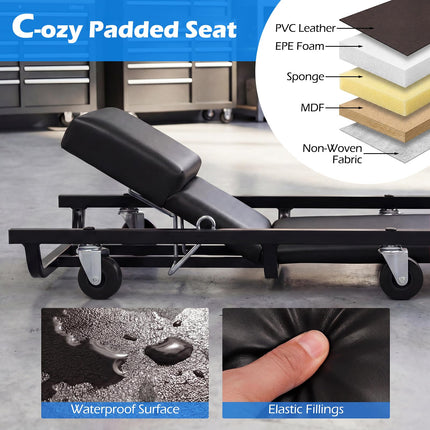 Goplus 40 Inch Rolling Creeper with Adjustable Backrest & Headrest