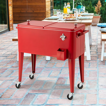Goplus 80-Quart Outdoor Cooler Cart with Wheels for Patio Backyard