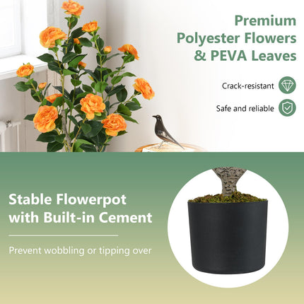 Goplus 36’’ Artificial Camellia Tree Faux Floral Plant Blooming Tree in Nursery Pot