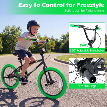Goplus Freestyle BMX Bike 20" Trick Bicycle w/ 360 Degree Steering & 4 Pegs