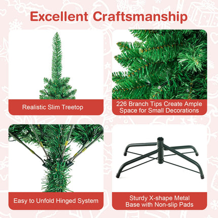 Goplus 4.5/6.5/7.5ft Prelit Pencil Christmas Tree, Premium Hinged Fir Tree