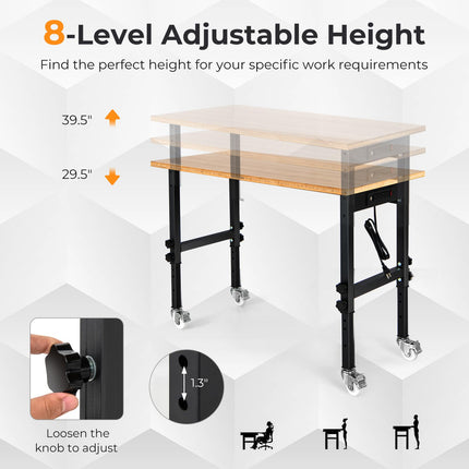 Goplus Work Bench with Power Outlet, 48?±Adjustable Rolling Work Table w/Removable Wheels & Foot Pads, 1984LBS Capacity
