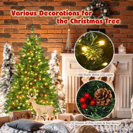 4.5FT Pre-Lit Christmas Tree, with 516 Branch Tips, 300LED Lights - GoplusUS