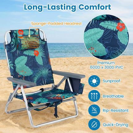 Goplus Portable Folding Beach Chairs with 5-Position Backrest & Padded Headrest