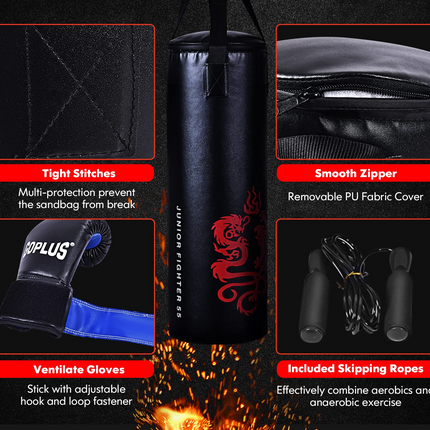 Goplus Punching Bag Set with Gloves, 22LBS/ 40LBS Filled Kick Boxing Bag, Rucksack, Jump Rope - GoplusUS