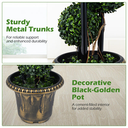 Goplus Artificial Boxwood Topiary Tree Sun-Protective Triple Ball Fake Plants Shrubs