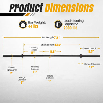 Goplus 7FT Olympic Barbell | 2000 lbs Weight Lifting Olympic Bar