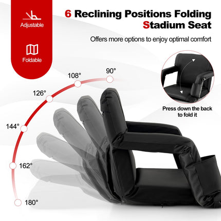 Goplus Stadium Seating for Bleachers, Folding Bleacher Chair with Back Support, 6 Reclining Positions
