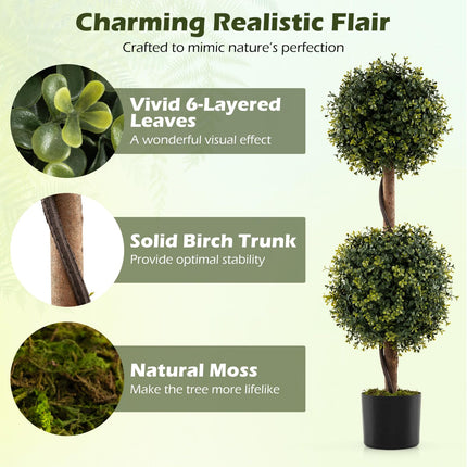 Goplus 3 FT Artificial Boxwood Topiary Trees Outdoor Topiary Ball Tree Set of 2