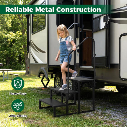 Goplus 3 Step RV Step with Handrail Heavy Duty Hot Tub Stair with Wide Anti-Slip Platform