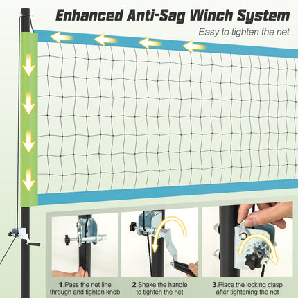 Goplus Portable Outdoor Volleyball Net Set w/Height Adjustable Poles