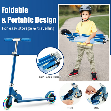 Goplus Folding Kick Scooter for Kids, 2 Light Up Flashing Wheels Scooter W/ 3 Adjustable Heights, Rear Brake System - GoplusUS