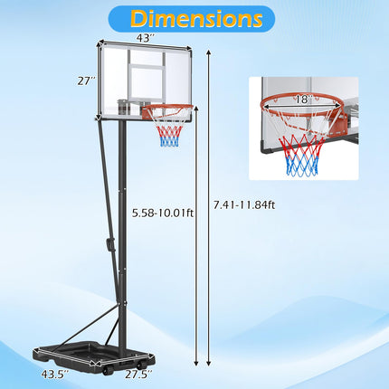 Goplus 5.6-10 FT Adjustable Basketball Hoop Goal System with Shatterproof Backboard
