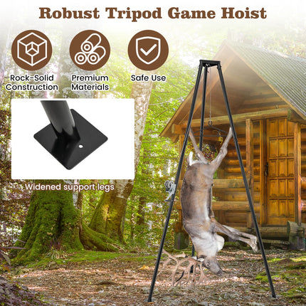 Goplus Tripod Game Hoist, 600 LBS Capacity Hunting Deer Stand with Adjustable Gambrel, Lifting Winch