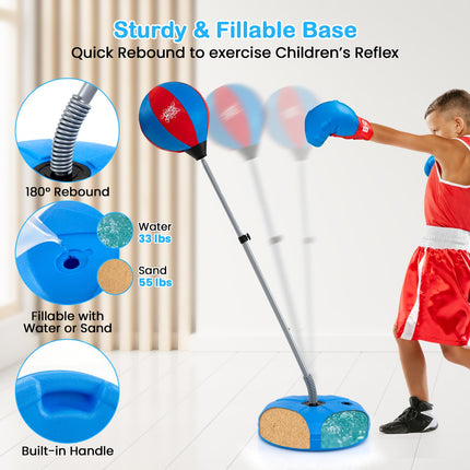 Goplus Height Adjustable Kids Workout Equipment with Boxing Stand & Boxing Gloves