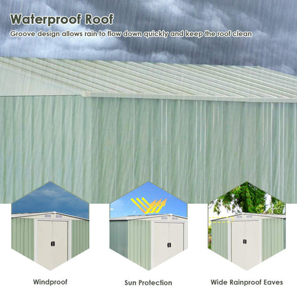 Galvanized Steel Outdoor Storage Shed 8.5X 8.5Ft Heavy Duty Tool House - GoplusUS