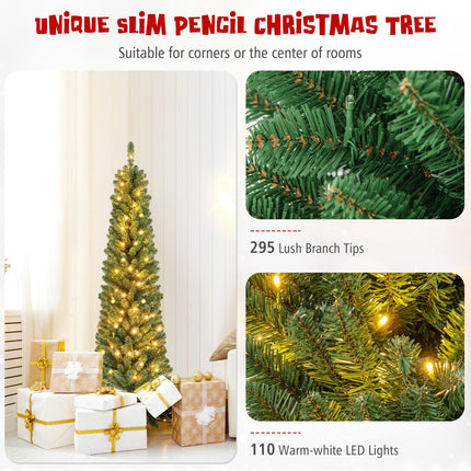 Goplus Pre-Lit Pencil Christmas Tree with Memory Wire Branch Tips & Warm White LED Lights