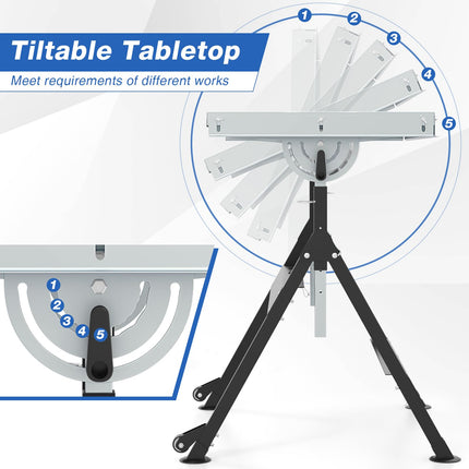 Goplus Folding Welding Table w/ 78 x 51 cm Tabletop & 2 Fixed Wheels