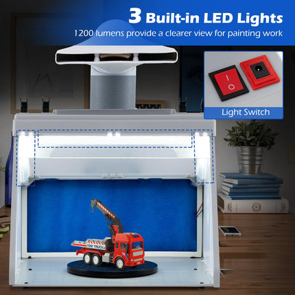 Goplus Portable Airbrush Spray Booth Kit Lighted Painting Station w/ 3 LED Lights