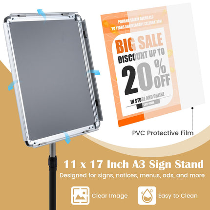 Goplus 11 x 17 Inch Sign Holder Stand with Snap-Open Frame & 360° Rotation