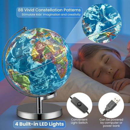 Goplus Illuminated Globes of The World with Stand w/Constellation Stars & LED Night Light