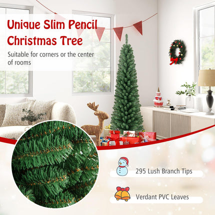 Goplus 5ft / 6ft / 7ft / 8ft Slim Pencil Christmas Tree with Quick Shape Technology