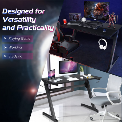 Goplus 45.5 Gaming Desk, Z Shaped Racing Game Table with Carbon Fiber Surface, Mouse Mat - GoplusUS