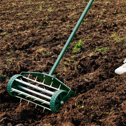 Lawn Aerator 18-inch Garden Yard Rotary Push Tine Heavy Duty Spike Soil Aeration, 40.5-in Handle (Green w/Fender) - GoplusUS