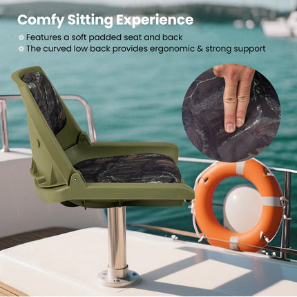Goplus Molded Low Back Fishing Boat Chairs Marine-Grade PVC Cushion Pad