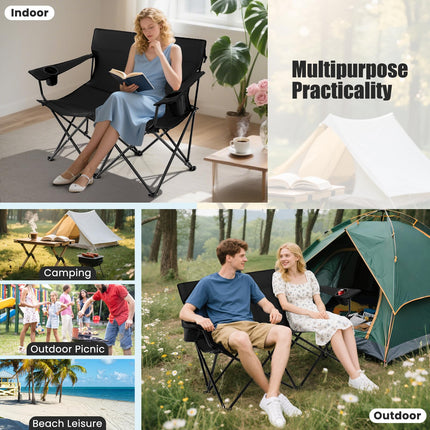 Goplus 2-Person Oversized Double Camping Chair with Armrests & Cup Holders