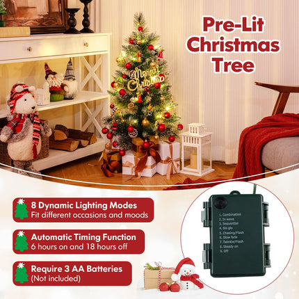 Goplus 3ft Pre-Lit Mini Tabletop Christmas Tree with 20 Warm White LED Lights, 8 Modes, Timer, 81 PVC & Pine Needles