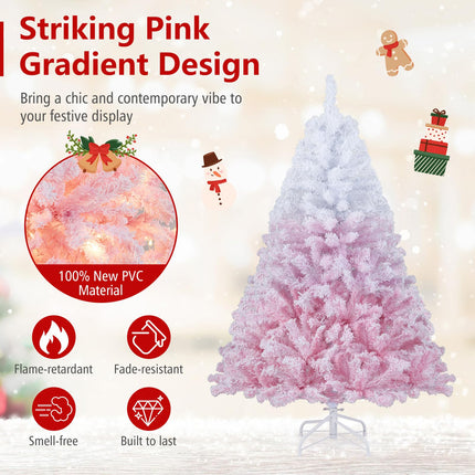 Goplus Pre-Lit Snow Flocked Christmas Tree Artificial Hinged Xmas Full Tree