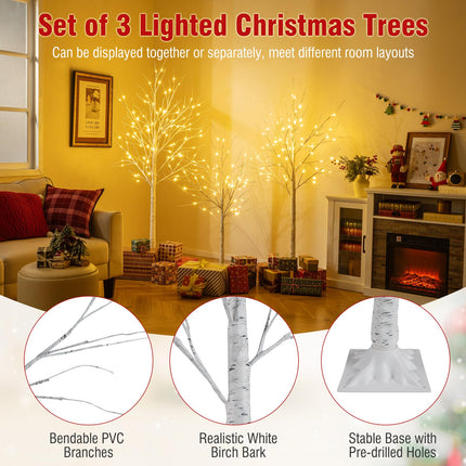 Goplus 4/5/6 FT Pre-Lit Artificial Trees with 216 Warm White LEDs ( Set of 3 )