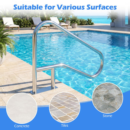 Goplus 1PC/ 2PCS Stainless Steel Swimming Pool Railings for Inground Pools w/Base Plate (50"x30" (LxH))