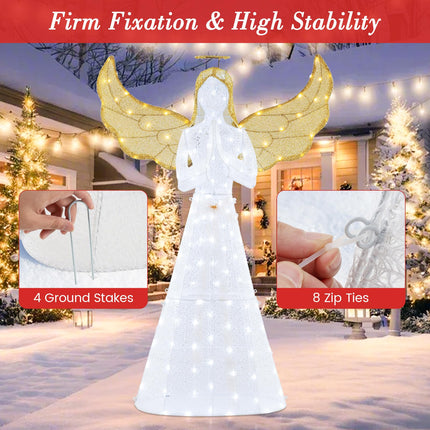 Goplus 5 FT Christmas Pre-Lit Angel, Yard Lighted-up Festive Angel w/Halo