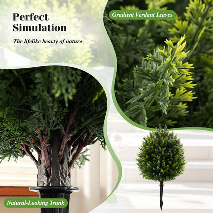 Goplus 24 Inches Artificial Cypress Topiary Ball Tree Set of 2 with Ground Spike