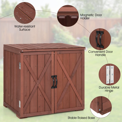 Goplus Outdoor Storage Cabinet, Wood Garden Tool Shed with Doors for Patio Backyard, 30" x 22" x 28.5" - GoplusUS