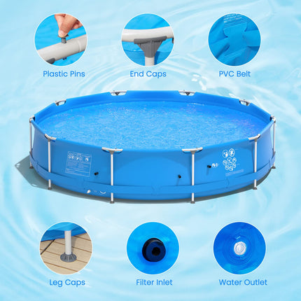 Above Ground Swimming Pool, 12ft x 12ft x 30inch Outdoor Steel Frame Pool - GoplusUS