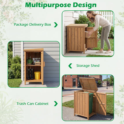 Goplus Wood Package Delivery Box fot Outside Utility 2-tier Outdoor Storage Cabinet Tool Shed
