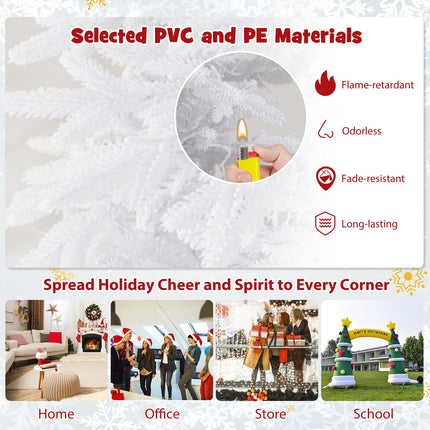 Goplus 7 FT Pre-Lit Artificial Christmas Tree with Wheels & Warm White LED Lights