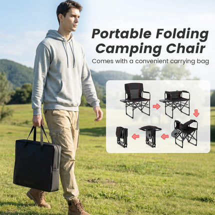 Goplus Heavy-Duty Folding Padded Director Chair with Side Table & Cup Holder