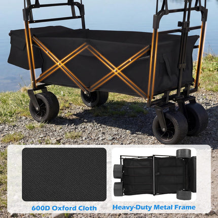 Goplus Collapsible Wagon with Removable Canopy Adjustable Handles & All-Terrain Wheels